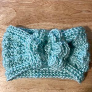 Infant Girls Winter Crochet Cinched Bow Headband Ear Warmer - Mint